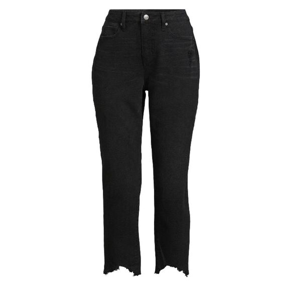 Time and Tru NWT Women's Black Boyfriend Jeans Sharkbite Distressed Hem 16 - Picture 1 of 8